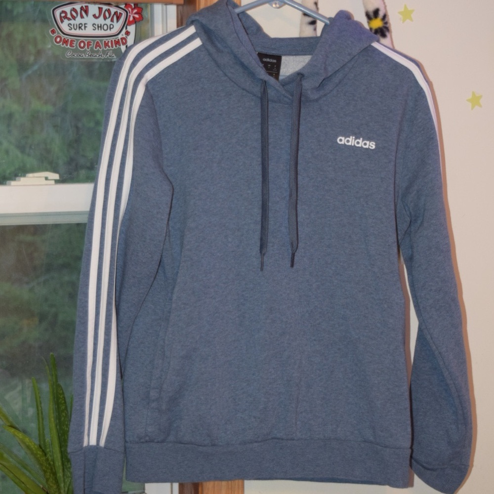 Adidas blue and white three stripe hoodie womens M